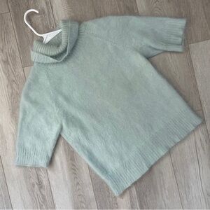 Vintage Angora Sweater rabbit hair turtleneck short sleeve womens Mint (medium)